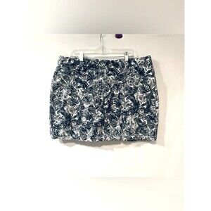Woman Within Tropical Palm Leaf Skort 20W Navy Blue White Plus Size Pockets